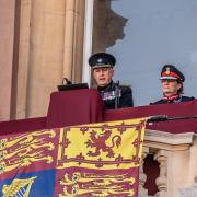 High Sheriff Jamie Lowther-Pinkerton reads out the Proclamation that Charles III is the new King - watched by Lord Lieutenant Clare, Countess of Euston.