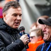 Former Ipswich speedway rider Nigel Flatman, who was on a flying visit to England, from his home in Australia, is interviewed by ITFC announcer Rob Chandler, who is stepping down after 25 years doing the job.