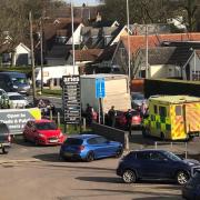 Emergency services at the collision in Woodbridge Road.
