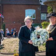 Deputy Prime Minister Thérèse Coffey MP and Felixstowe Mayor Sharon Harkin laid a wreath made by Susans Flowers on Sunday, at the Proclamation of King Charles III.