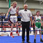 Suffolk boxer Ellie Mateer, left, celebrates a victory. Picture: ANDY/SAM CHUBB