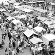 Market Day on the Cornhill, Bury St Edmunds, in August 1965