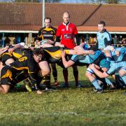 Southwold and Woodbridge scrum down. Picture: PAUL LEECH