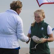 Suffolk�s Amanda Norman congratulates 14-year-old Mia Eames-Smith after their match at Felixstowe Ferry.  Picture: LEADERBOARD PHOTOGRAPHY.