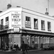 The Barley Mow pub at the junction of Westgate Street and High Street in November 1965, shortly before demolition