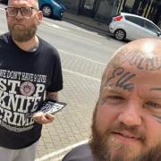 Paul Stansby (right) and Jamie Hart spread the Be Lucky Anti-Knife Crime Foundation message at Ipswich Music Day  Picture: BE LUCKY ANTI-KNIFE CRIME FOUNDATION