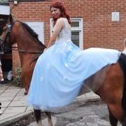 Summer White arriving with the pony at her Stonelodge Academy prom.