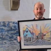 Artist David Downes at his Visions of Suffolk exhibition