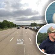 Stevie Sheppard (inset) had a Hot Fuzz moment as he rescued a swan from the M25