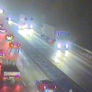 Traffic is queuing at the Copdock Interchange on the A14 eastbound
