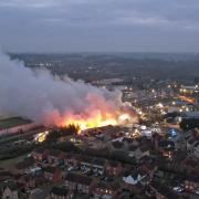 An aerial view of the fire in Great Blakenham