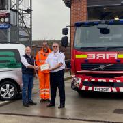 Left to right: Sackers CEO David Dodds, on-call firefighter Dominic Brewer and Martyn Hazelwood from Suffolk Fire and Rescue