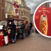 Queues gathered at the Cornhill on Wednesday morning for free hotdogs. Credit: William Warnes