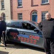 Andrew Beaumont (left) before his journey to London free of charge from Ipswich taxi company, Hawk Express Cabs
