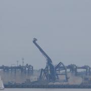 The moment a crane at the Port of Felixstowe was demolished has been caught on camera
