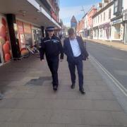 Ipswich MP Tom Hunt with Police Superintendent Andrew Martin around Ipswich town centre.