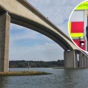 Suffolk Fire and Rescue Service has been called to reports of a fire under the Orwell Bridge