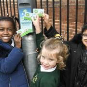 Pupils from Ranelegh Primary School at one of the Beat the Street boxes.
