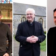 L-R: The Reverend Tom Mumford, Canon John Thackray and Father Luke Goymour will be 'ashing' shoppers in Ipswich for Ash Wednesday. Image: Charlotte Bond