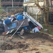 Fly-tipped rubbish left dumped in Paper Mill Lane in Bramford