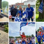 Fans of all ages celebrating Ipswich Town's promotion on Monday.