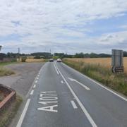 The A1071 in Hintlesham is blocked after a crash