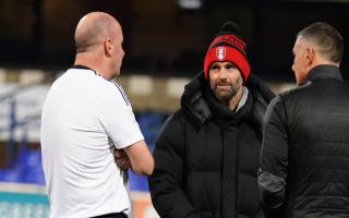 Rotherham United boss Paul Warne chats to Ipswich Town manager Paul Cook ahead of the game last night. The Millers won 2-0.