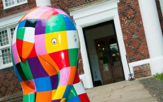 One of the sculptures from Elmer’s Big Parade outside Christchurch Mansion