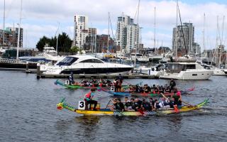 Dragon Boats competing on Ipswich Waterfront.